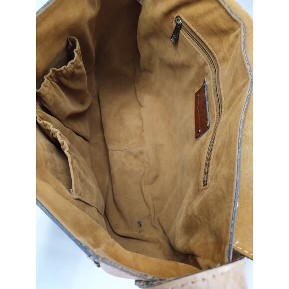 Patricia Nash Saddle Tan Leather Rosolini Tooled Buckle Flap Crossbody Bag EUC - Picture 9 of 16